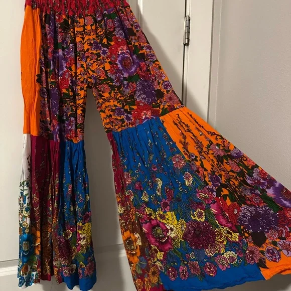 Wide-Leg Floral Patchwork Pants - Multi - Picture 3 of 4